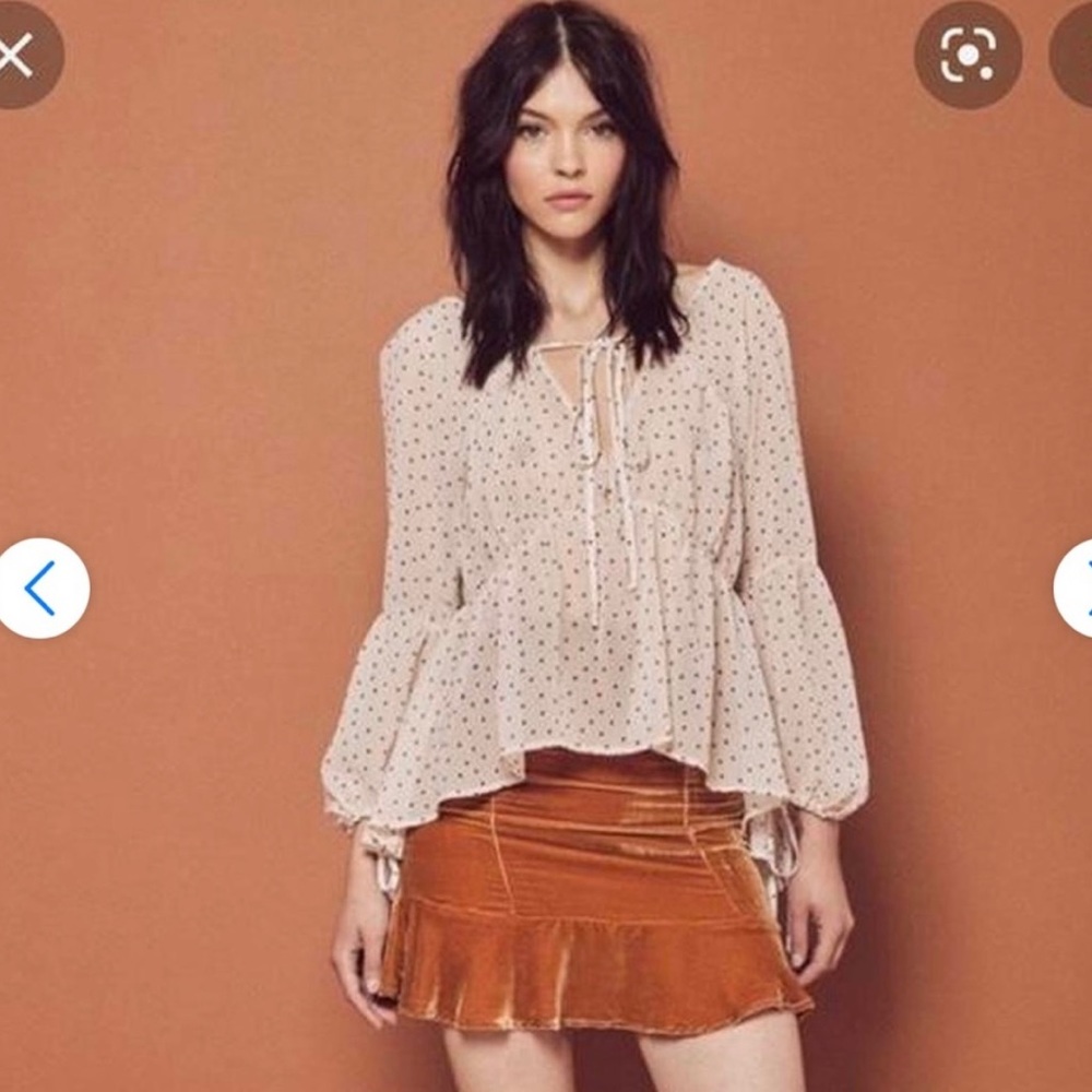 For Love & Lemons Polka Dot Semi Sheer Boho Festival  Flowy Long Sleeve Top. XS